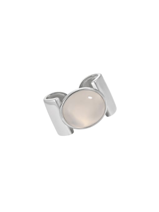 Platinum+ white [adjustable size 14] 925 Sterling Silver Carnelian Geometric Vintage Band Ring